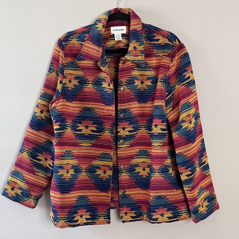 Vintage Alfred Dunner SouthWestern Tapestry Aztec Print Jacket/Blazer Size‎ 14